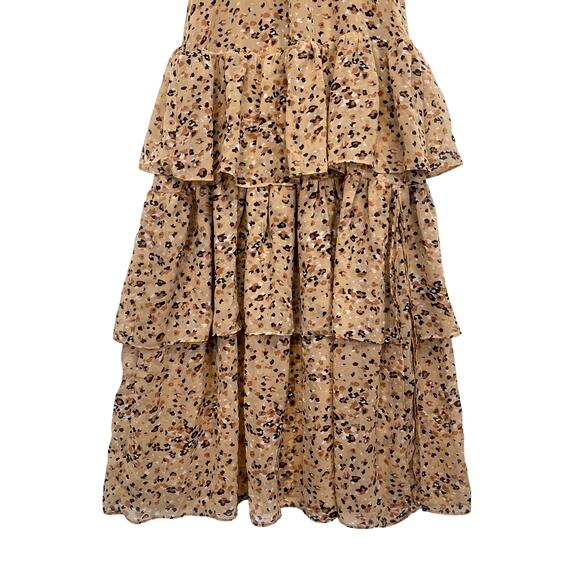 FATE Animal Print Tiered Ruffle Dress Taupe Leopard Chiffon Fall Neutral Size XS - Picture 3 of 10